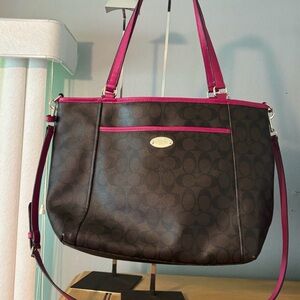 Coach Dark Brown and Pink Tote Bag